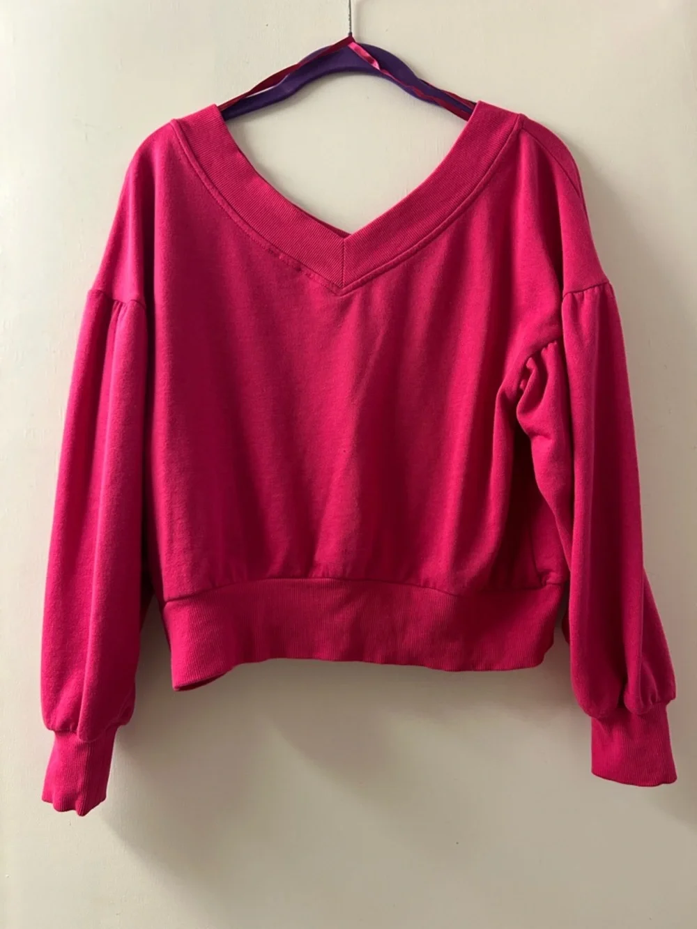 Wild Fable Cropped V-Neck Pullover Sweatshirt - Pink - Picture 3 of 6